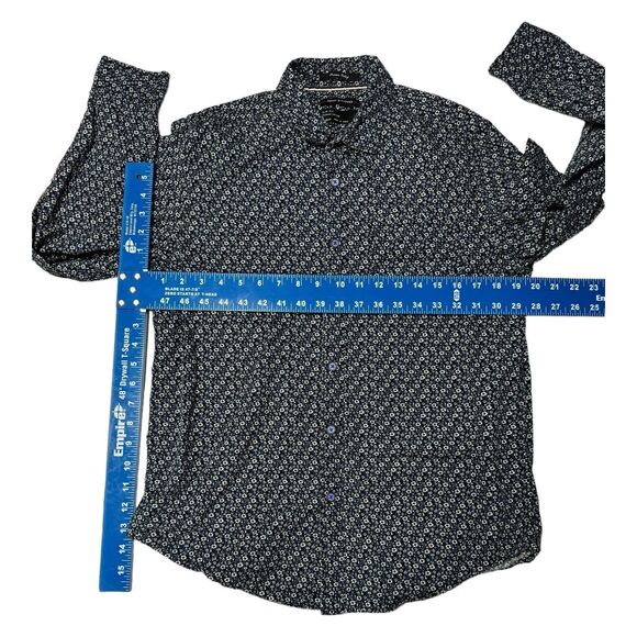 Denim & Flower Button Down Shirt Men's M‎ Short Sleeve Blue Floral Slim Fit - Picture 10 of 16